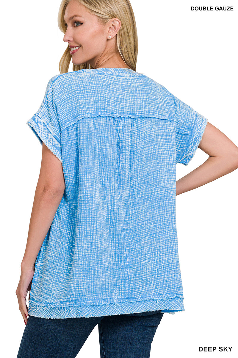 Washed Double Gauze Top - Blue