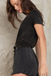 Relaxed Fit VNeck Top - Stone Black