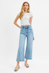 Risen Tummy Control High Rise Crop Wide Waist Band Bow Jeans PWC21200 MEDIUM