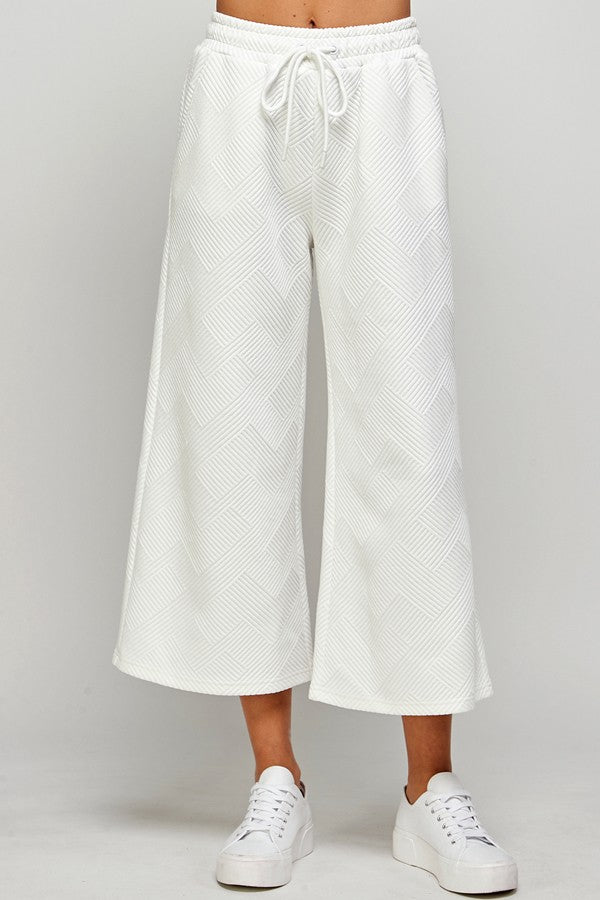 White Textured Cropped White Pants