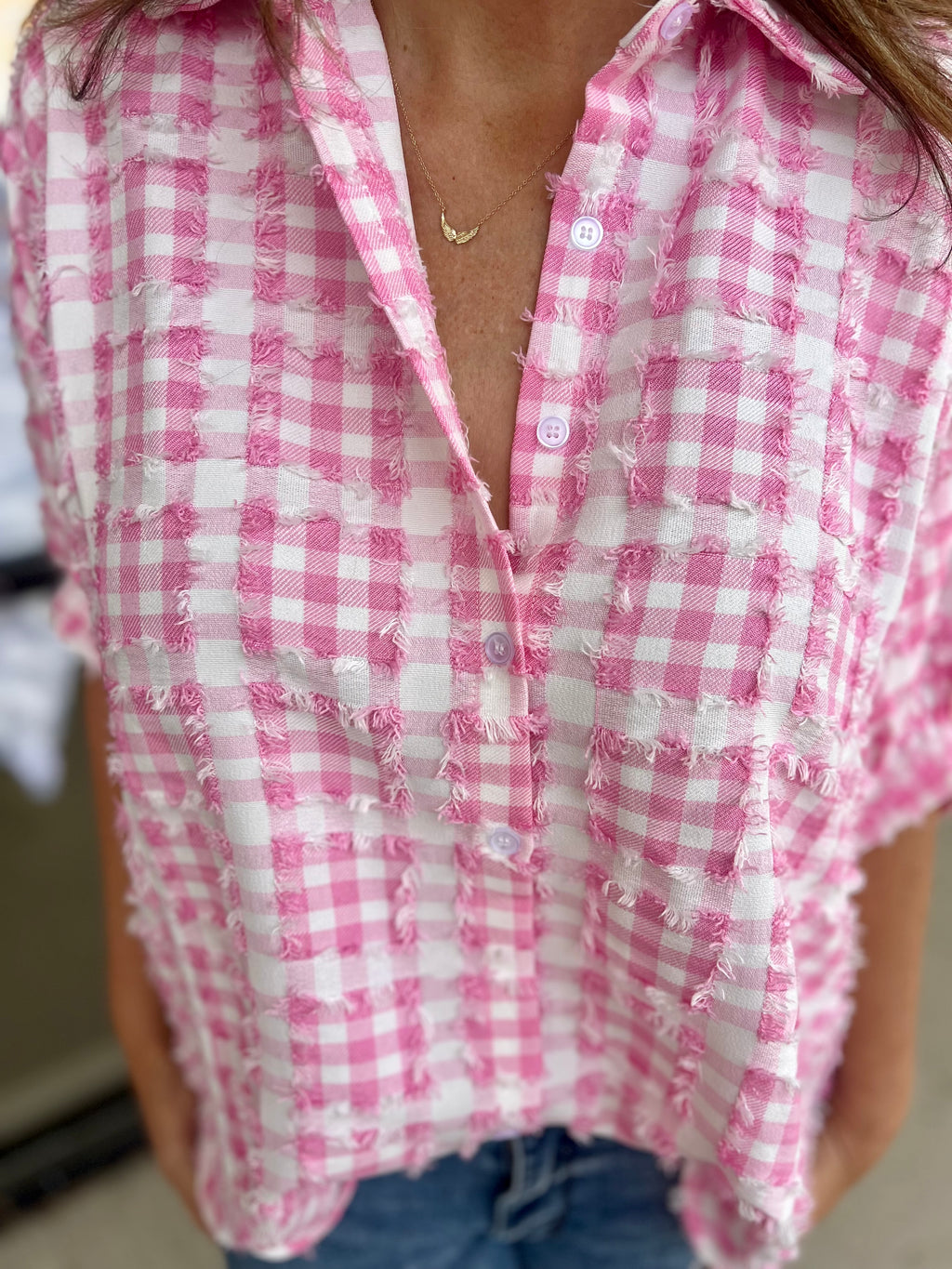 Pink & White Checkered Top