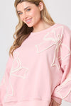 Pink Embroidered Bow Sweatshirt