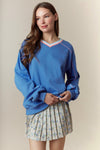 Blue Piping Detail VNeck Sweatshirt