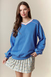 Blue Piping Detail VNeck Sweatshirt