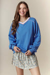 Blue Piping Detail VNeck Sweatshirt