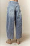 Washed Blue Waist Tie Corduroy Pants