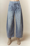 Washed Blue Waist Tie Corduroy Pants