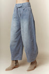 Washed Blue Waist Tie Corduroy Pants