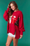 Crimson Corduroy Christmas Patch Sweatshirt