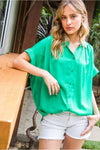 Solid Cuffed Button Up Top - Emerald