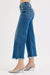 Risen Tummy Control Mid Rise Crop Straight Jeans PSC21351 DARK