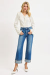 Risen Mid Rise Crop Straight Cuffed Jeans PWA21209 MEDIUM