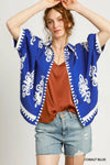 Cobalt Blue Oversized Abstract Print Button Down Top