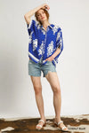 Cobalt Blue Oversized Abstract Print Button Down Top
