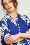 Cobalt Blue Oversized Abstract Print Button Down Top