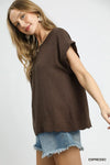 Brown Scallop Hem Linen Blend Top