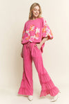 Hot PInk Mineral Wash Side Ruffle Pants