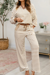 Stripe Collared Pullover Top and Drawstring Pant Set
