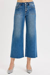 Risen High Rise Crop Wide Button Up Jeans PWC21017 MEDIUM