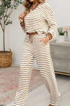 Stripe Collared Pullover Top and Drawstring Pant Set