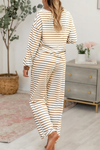 Stripe Collared Pullover Top and Drawstring Pant Set
