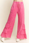 Hot PInk Mineral Wash Side Ruffle Pants