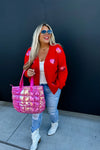Be Mine Sequin Heart Cardigan - Red