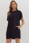 Black Gold Button Mini Dress