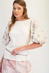 Cream Sequin Puff Sleeve Top