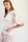 Cream Sequin Puff Sleeve Top