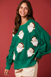 Green Santa Sequins & Fur Embroidery Sweatshirt