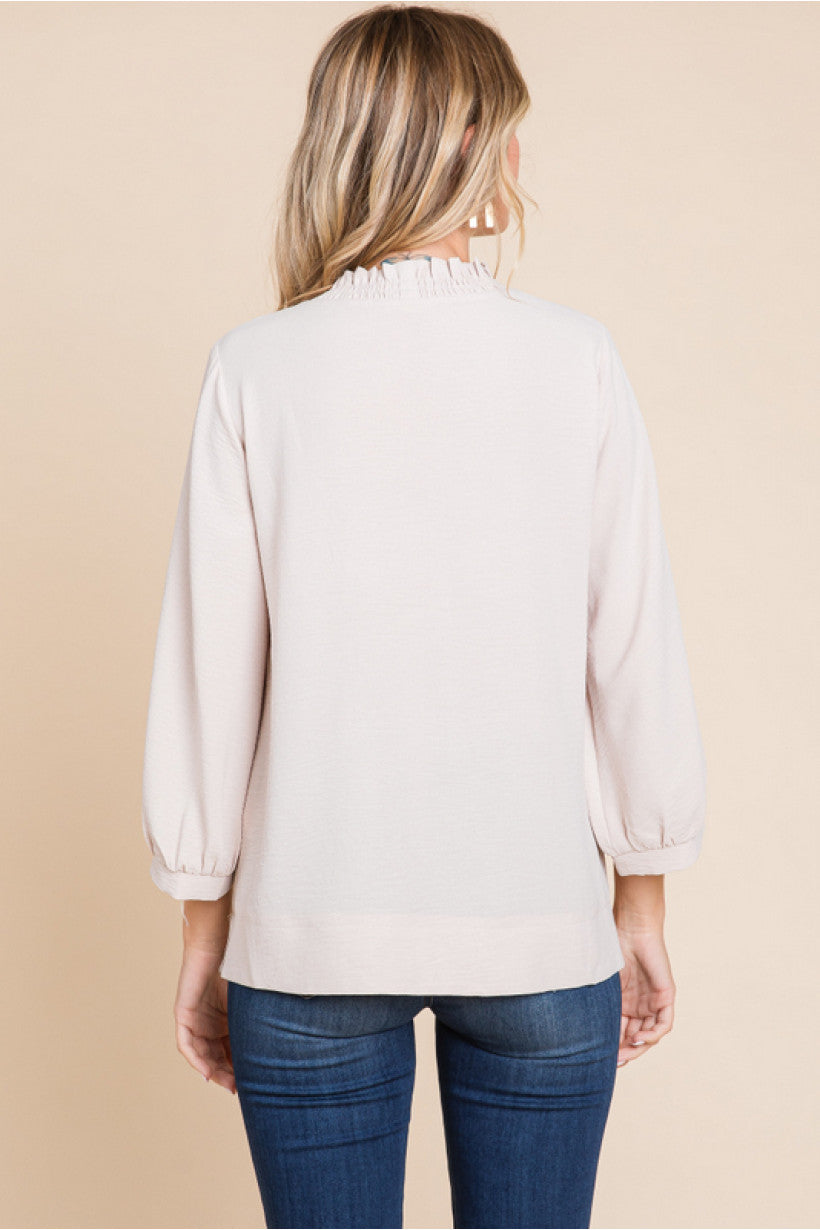Oatmeal Frill Neck Top