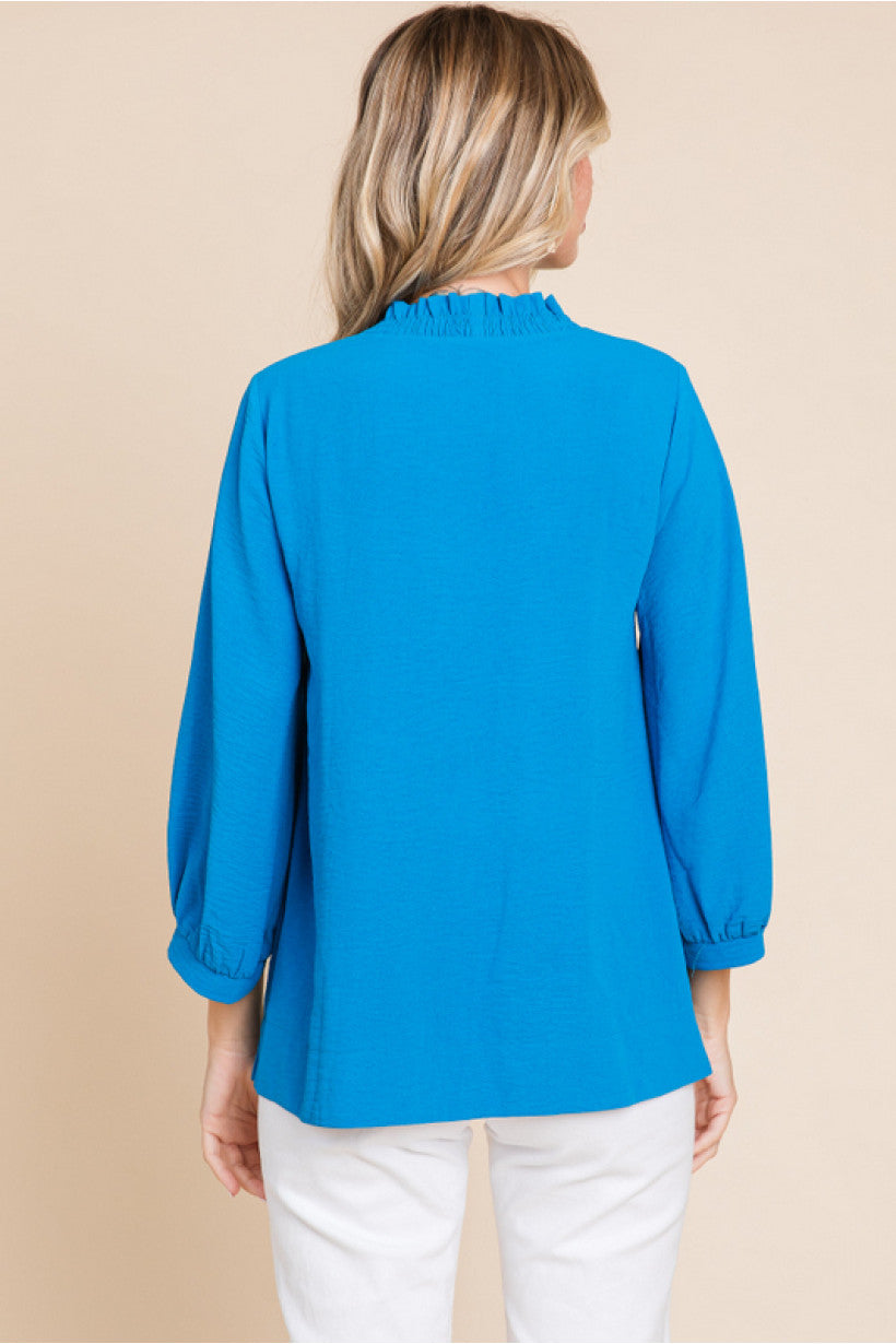 Turquoise Frill Neck Top