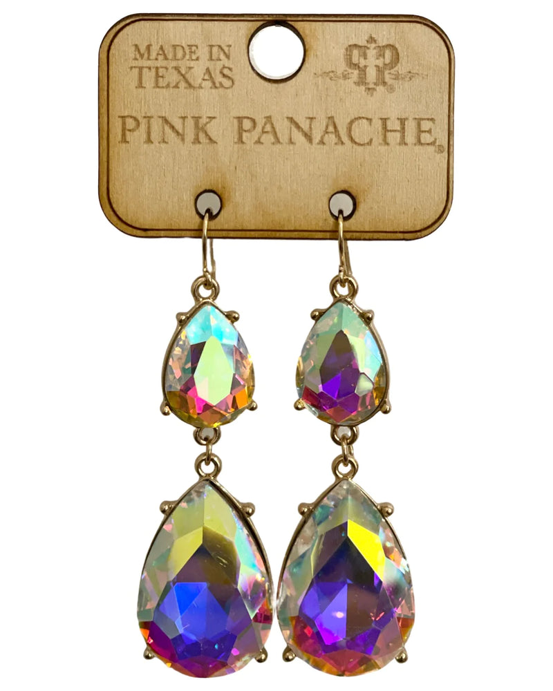 Pink Panache AB Rhinestone Double Teardrop Earrings