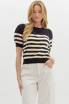 Black Striped Puff Sleeve Sweater