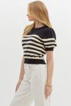 Black Striped Puff Sleeve Sweater