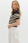 Black Striped Puff Sleeve Sweater