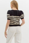 Black Striped Puff Sleeve Sweater