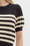 Black Striped Puff Sleeve Sweater