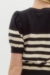 Black Striped Puff Sleeve Sweater