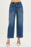 Risen Slouchy Cropped Baggy Jeans with Front Patch Pocket Detail PWC21491 Dark