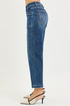 Risen Slouchy Cropped Baggy Jeans with Front Patch Pocket Detail PWC21491 Dark