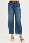 Risen Slouchy Cropped Baggy Jeans with Front Patch Pocket Detail PWC21491 Dark