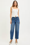 Risen Slouchy Cropped Baggy Jeans with Front Patch Pocket Detail PWC21491 Dark