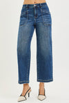 Risen Slouchy Cropped Baggy Jeans with Front Patch Pocket Detail PWC21491 Dark