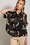 Black Leopard Print Button Top