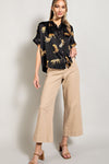 Black Leopard Print Button Top
