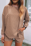 Checkerboard Long Sleeve Pullover and Shorts Set