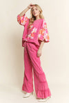 Hot PInk Mineral Wash Side Ruffle Pants
