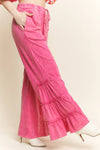 Hot PInk Mineral Wash Side Ruffle Pants